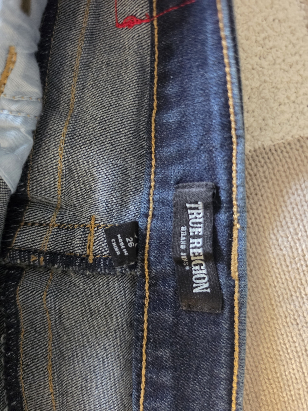 True Religion Women's Dark Indigo Denim Cutoff Shorts with Contrast Stitching - Picture 4 of 5